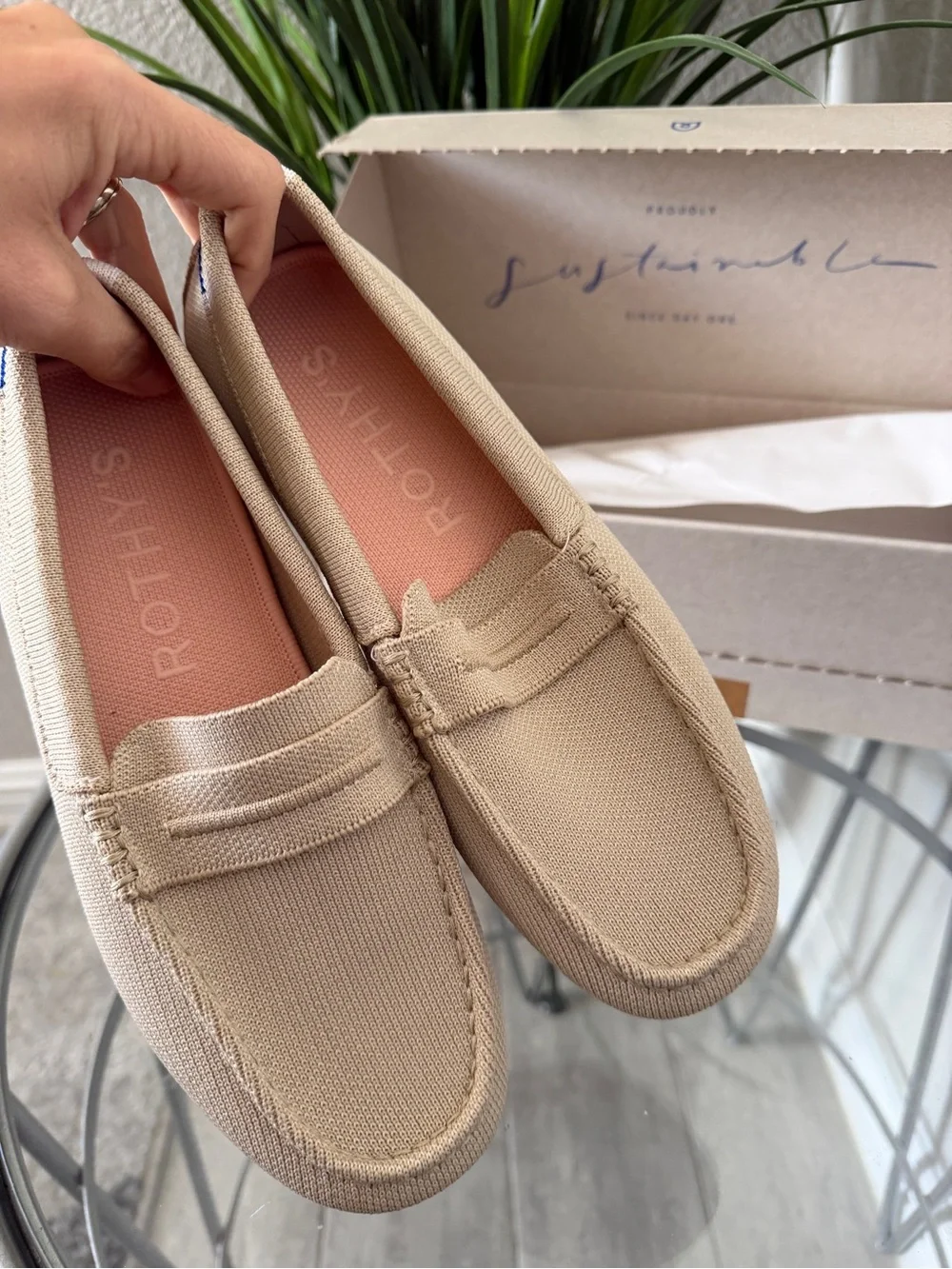 Rothy’s The Driver Loafers Women’s 7 Tan Beige Knit Slip On Flats